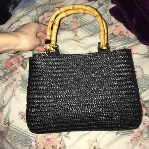 Bamboo Handles Black Summer Bag